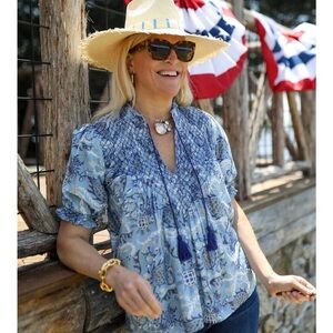 Blue Patterned Women's Blouse